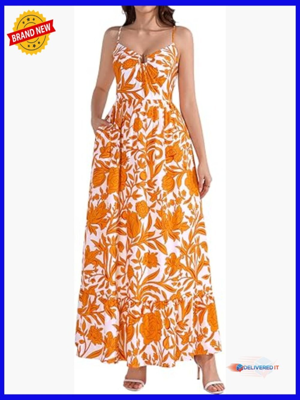 Floral Maxi Dress with Pockets, Smocked, Spaghetti Strap, V-Neck, Summer Casual